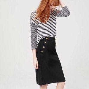 Black Sailor Midi Skirt with Gold Buttons